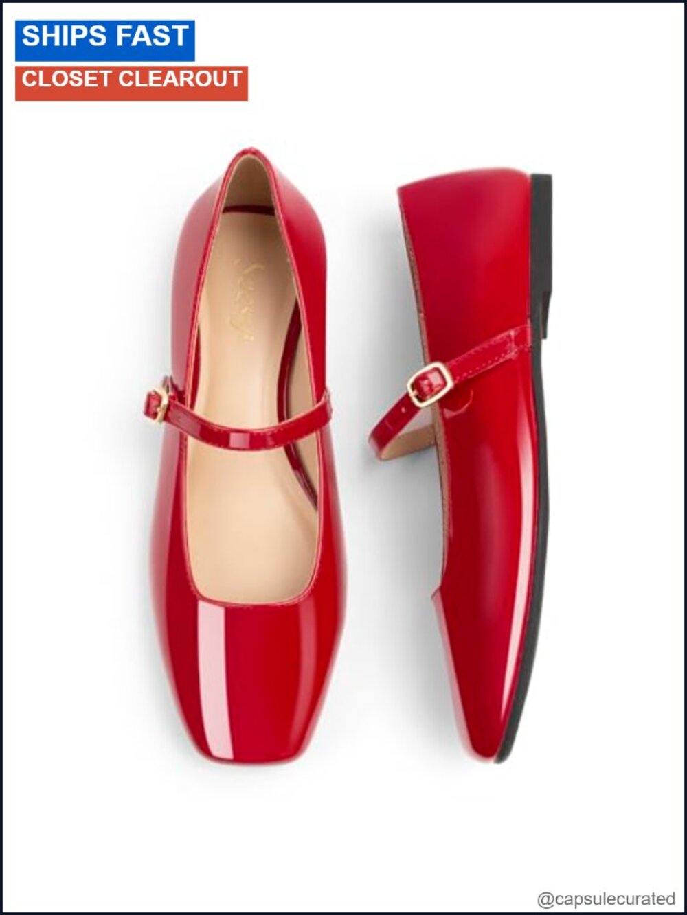 Women's Mary Jane Ballet Flats Square Toe Ankle Strap Faux Leather Dressy Shoes